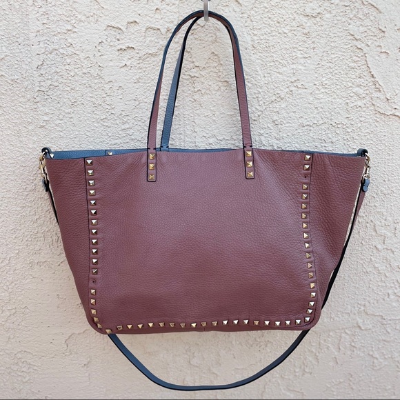 Valentino Rockstud reversible double-sided trapeze tote bag dusty rose and gray - Picture 9 of 17